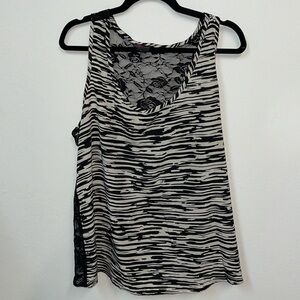 Torrid size 1 black and white silky tank with black rose lace back